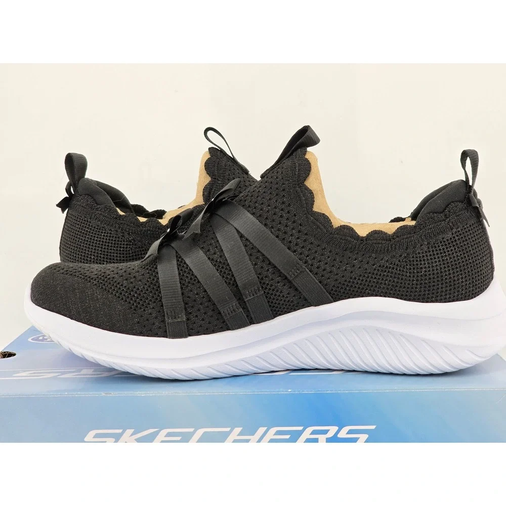 Skechers Ultra Flex 3.0 Sweet Ties Kids 4.5 Black Slip On Sneakers -New